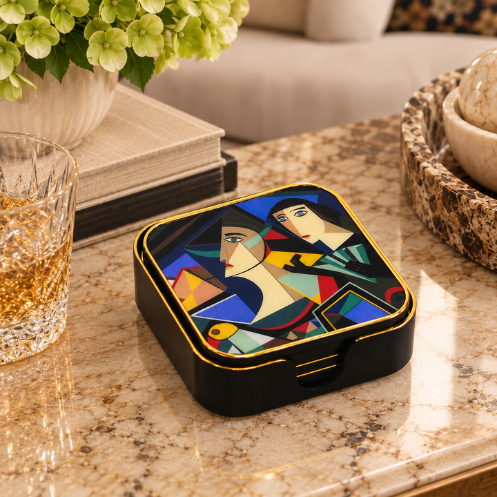 Coaster Acrylic Square Cubism S/6