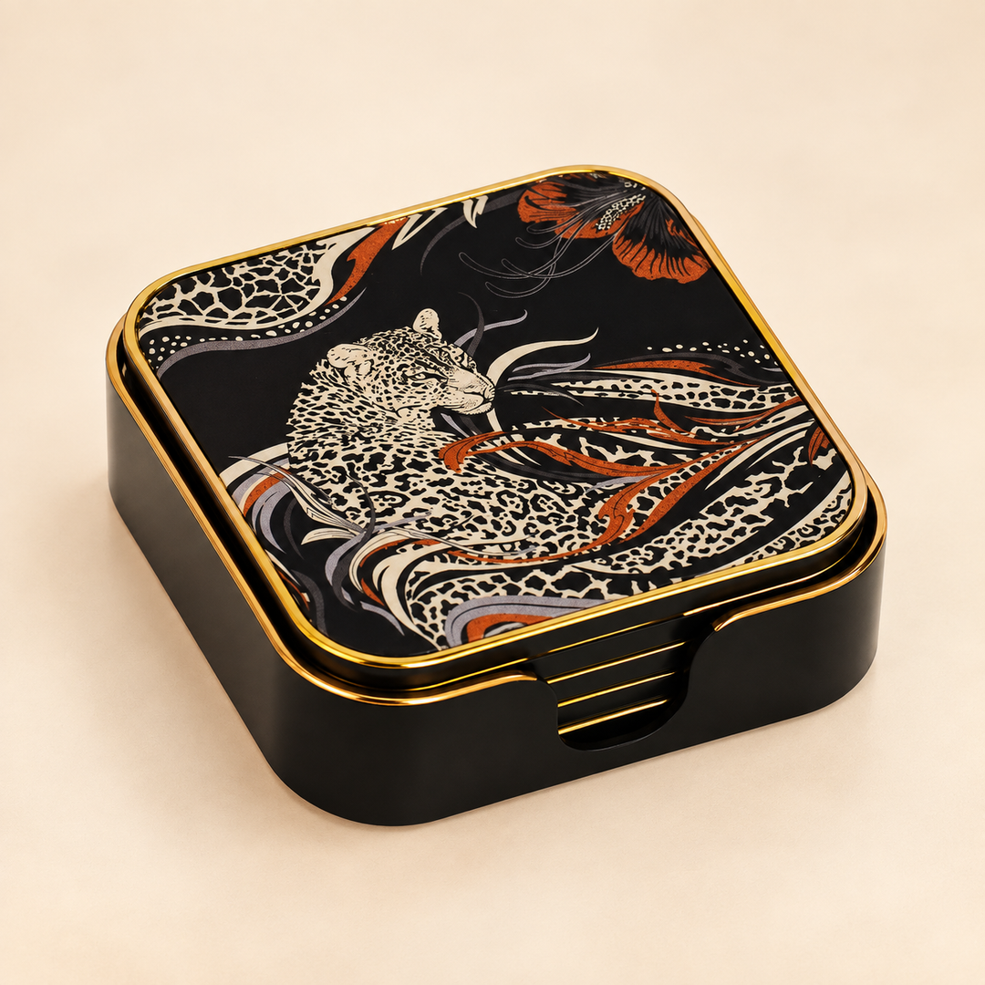 Coaster Acrylic Square Glitter Leopard S/6