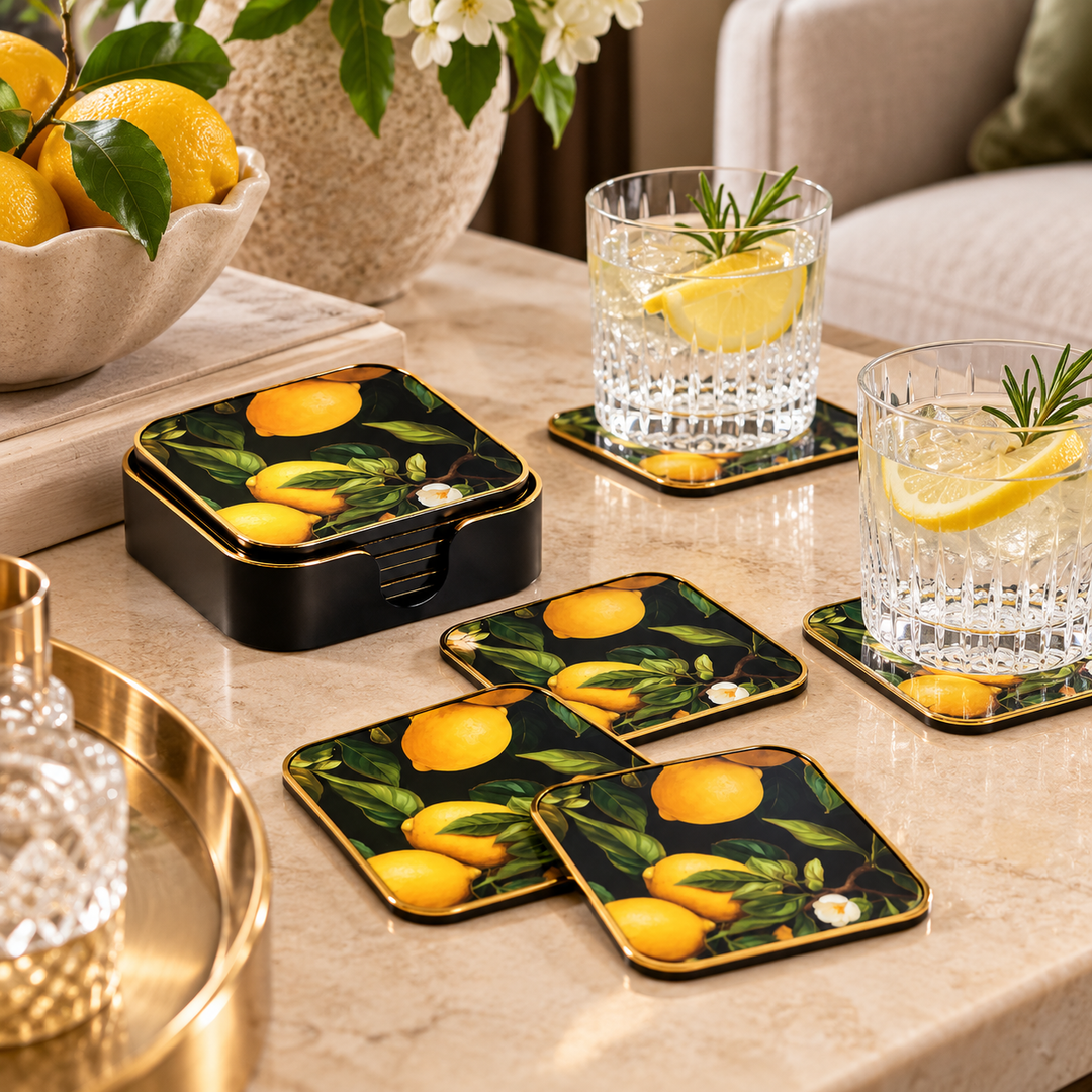 Coaster Acrylic Square Lemon Zest S/6