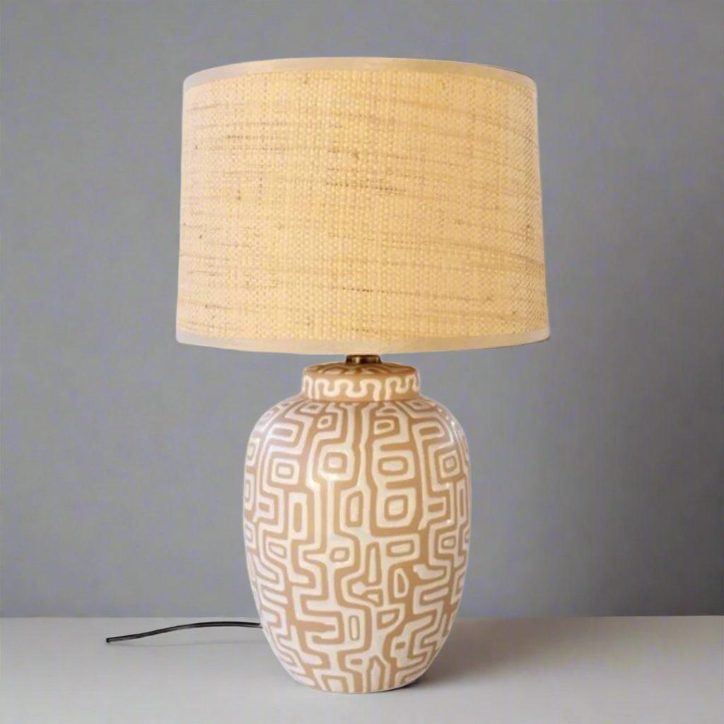 Cream &amp; White Lamp Base Rattan Shade 60X38cm
Add a touch of natural elegance to your space with our stunning Cream &amp; White Lamp Base paired with a beautiful Rattan Shade. This unique lamp features a soothing cream and white base paired with a natural rattan shade, creating a warm and inviting ambiance perfect for relaxing or entertaining. Measuring 60cm in height and 38cm in width, this lamp is perfectly sized for living rooms, bedrooms, or offices. Unique Boys