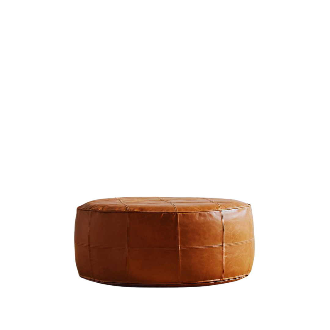 Zimbali Round Ottoman Full Grain Leather