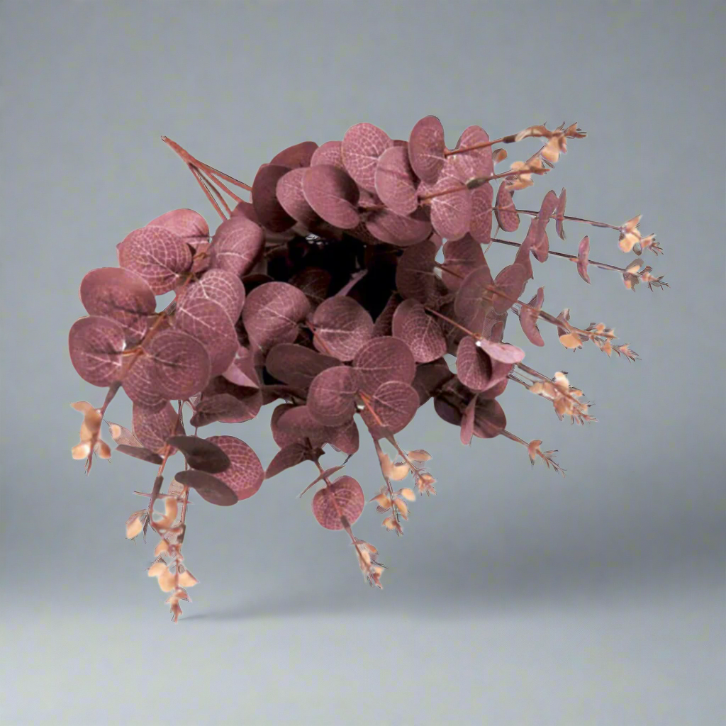 Eucaplum Bunch - Smoky Plum Elegance in Every Leaf!
Experience the beauty of Eucaplum Bunch, expertly crafted with:
160 leaves featuring intricate vein details and stunning smoky plum shades
50cmL length with 4 main stems, each branching into 16 smaller stems
Growth tips add an extra dimension, creating a lush and full appearance
Benefits:
Bring a touch of elegance and botanical beauty to any space
Artificial plants are low maintenance, no watering or pruning required
Trendy and stylish, staying forever in 