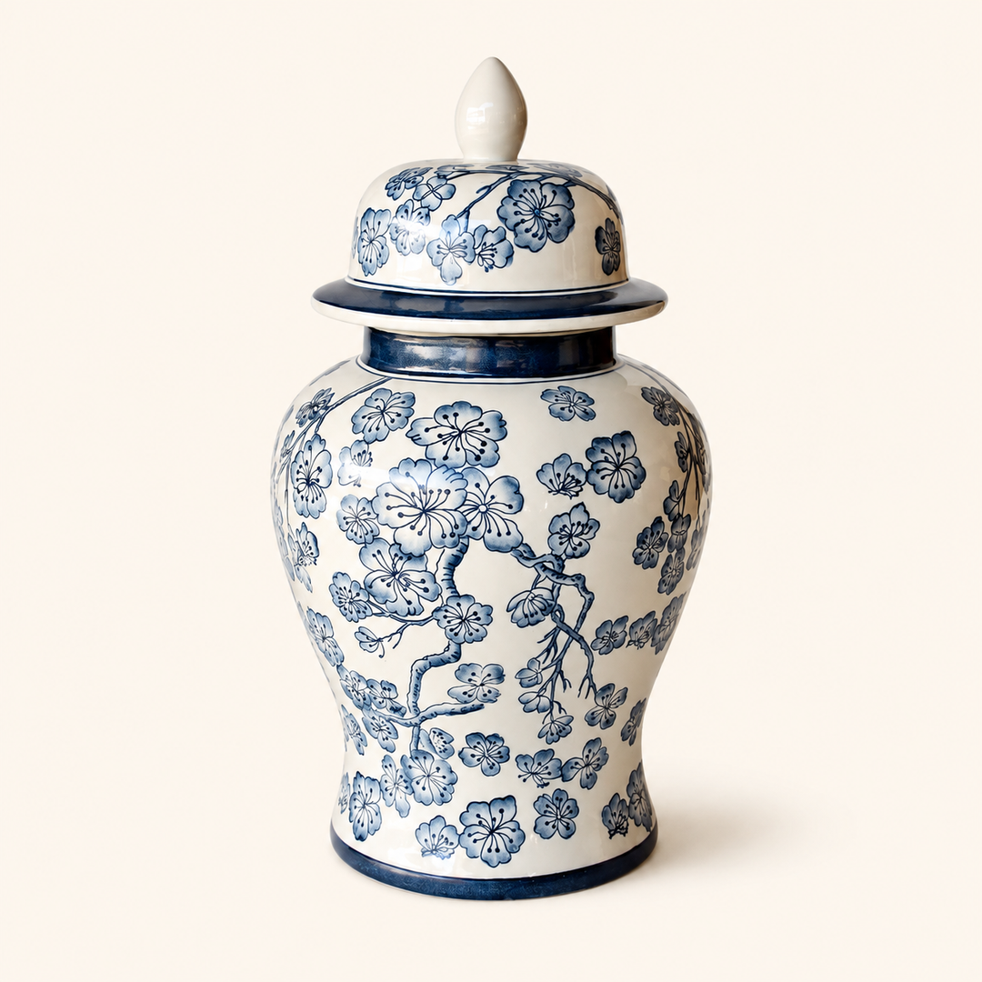 Extra Large Blue Flower Ginger Jar 52x25cm, a striking floral statement piece for elegant interiors.