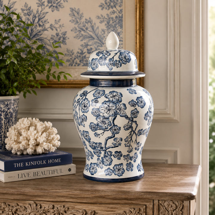 Elegant Blue Flower Ginger Jar 52x25cm with timeless floral detailing, perfect for sophisticated home décor.