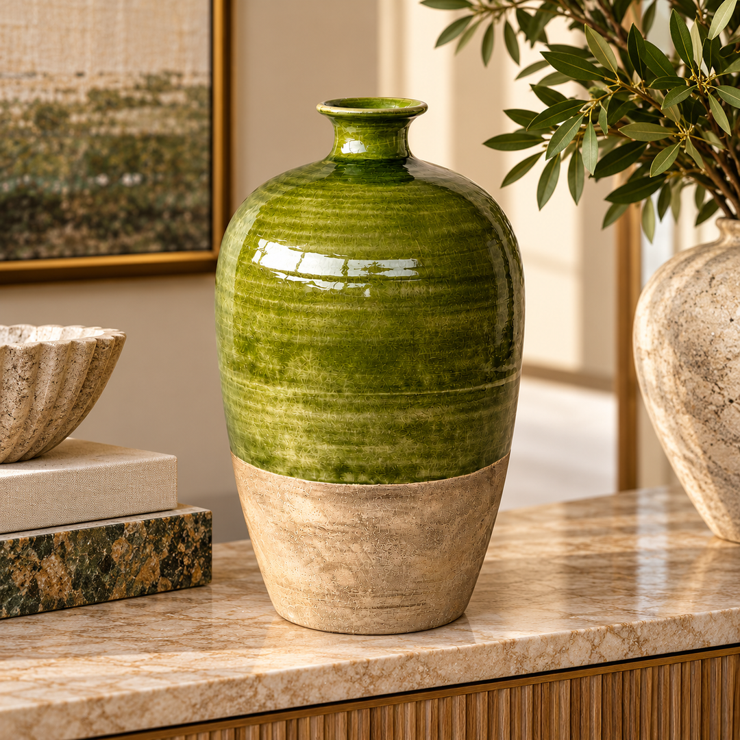 Large Green &amp; Natural Jar
