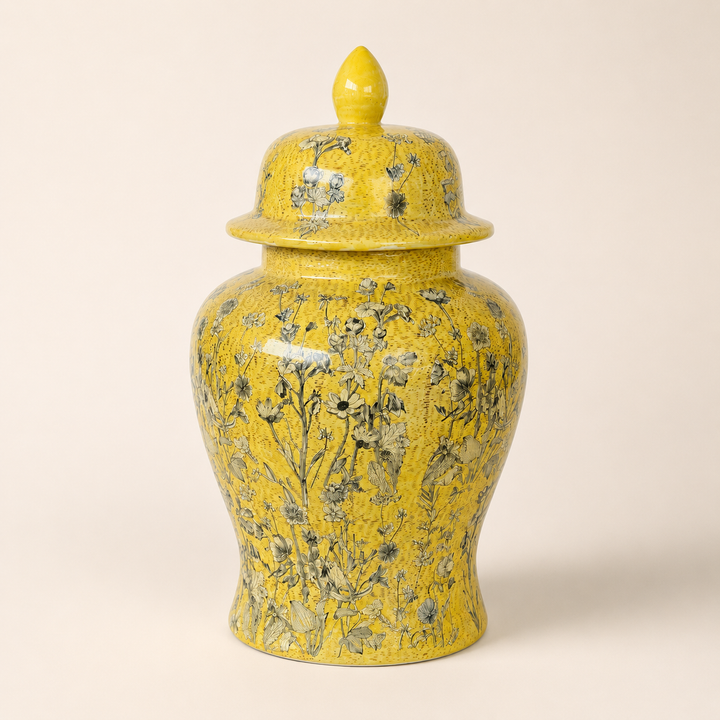 Brighten your home with the Large Yellow Daisy Ginger Jar, ideal for consoles, sideboards and entrance halls.