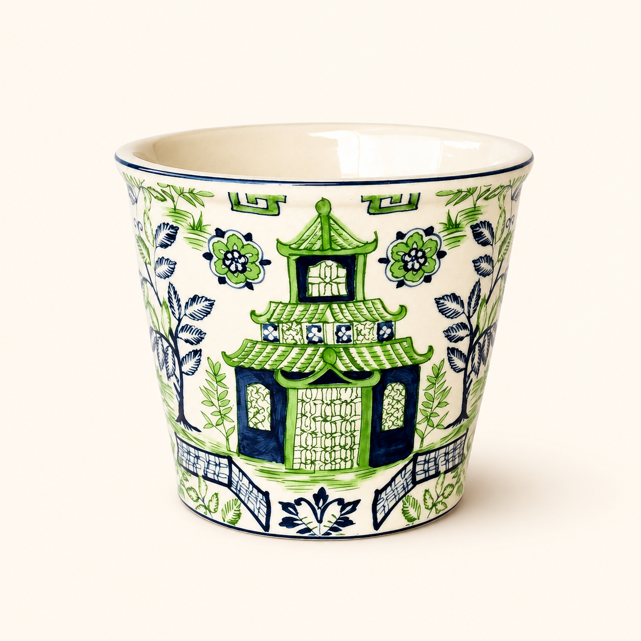 Blue & Green Pagoda Ceramic Planter 12x13.5cm with beautiful detailing for timeless home styling.