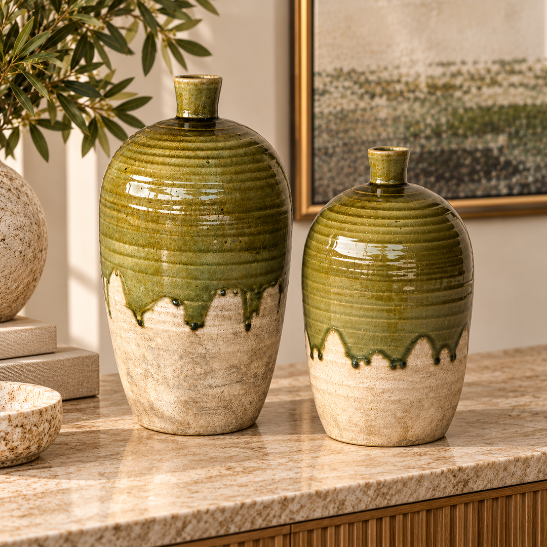 Extra Large Green &amp; Natural Jar