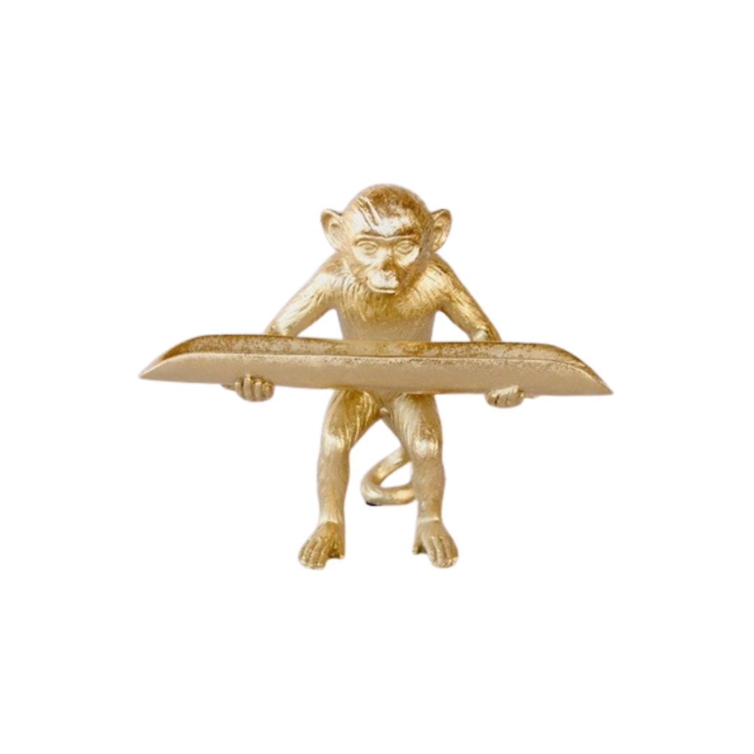 This elegant GOLD MONKEY HOLDING TRAY is expertly crafted to showcase its intricate design and detailed features. With its generous size of 19x21x13cm, it provides ample space for holding drinks, snacks, or even small decor items. Made from high-quality materials, this tray is both functional and visually striking, making it a perfect addition to any home or event.unique boys 