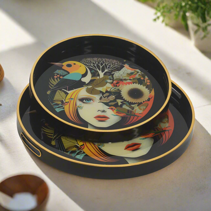 GLASS TRAY ROUND ESCAPE SET OF 2