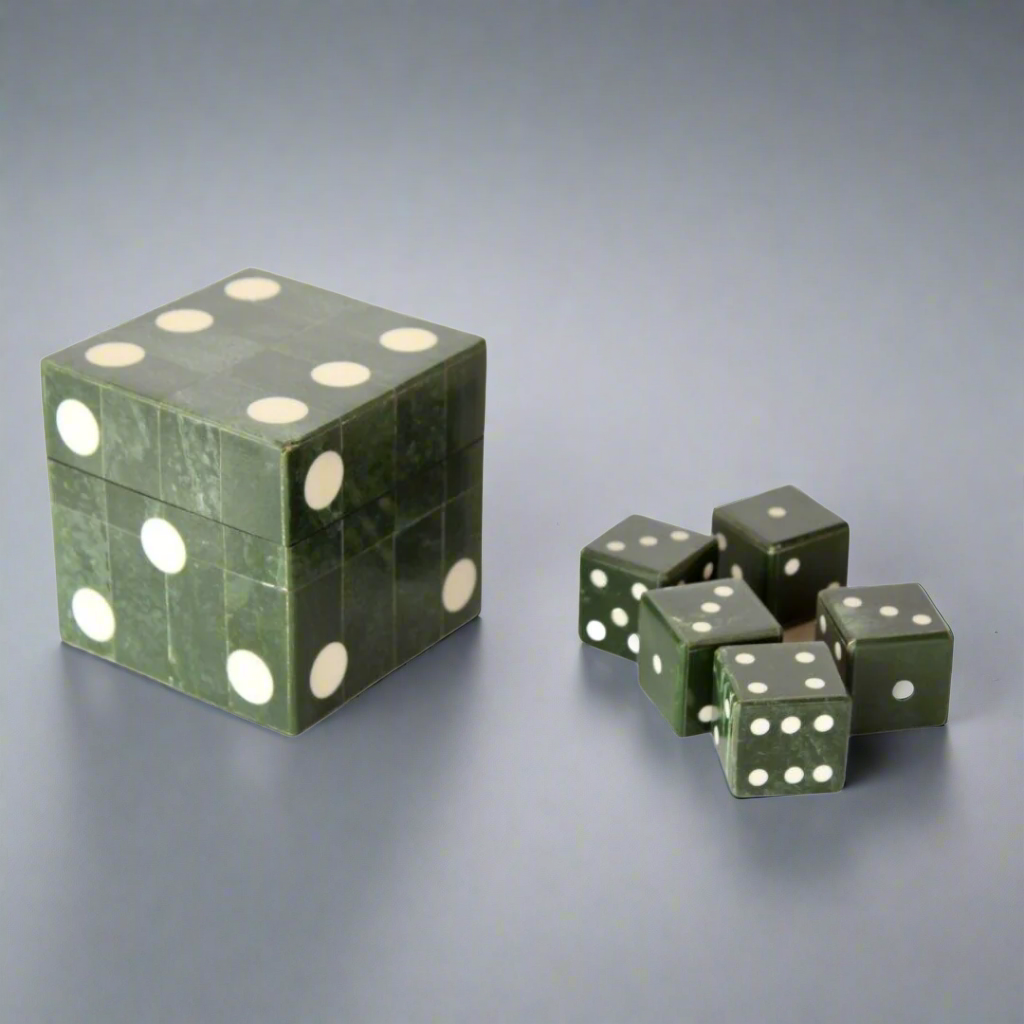 Green Box with 5 Dice Game
The Green Box with 5 Dice is a compact, fun, and versatile gift suitable for anyone who enjoys board games, puzzles, or simply rolling dice for entertainment. The box itself is green and measures 9 x 9.5 x 9.5 cm, making it easy to store in a drawer or on a shelf. www.uniqueboys.co.za