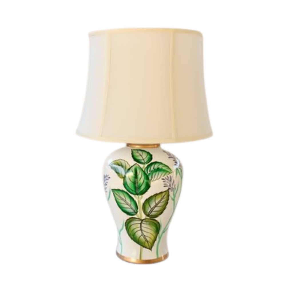 Unique Boys Interiors Green Leaf Lamp Base Off White Shade 66X40cm Unique Boys Interiors Green Leaf Lamp Base Off White Shade 66X40cm