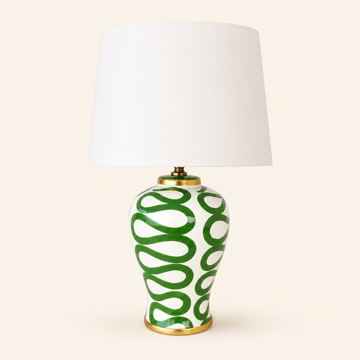 Stylish Green &amp; White Squiggle Lamp 64x41cm, perfect for adding colour and character to your interior