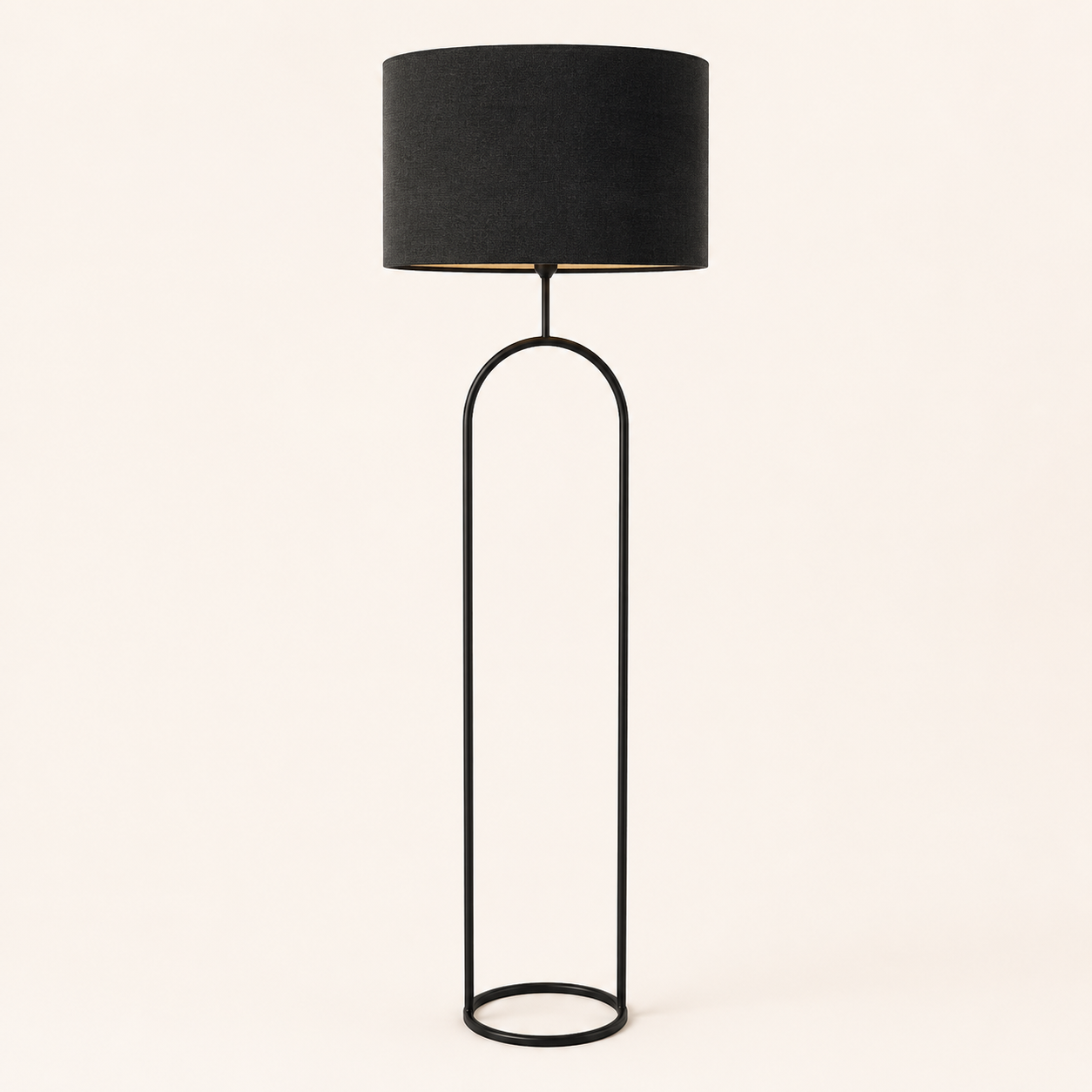 Halo Black Floor Lamp with an elegant open-frame design, ideal for sophisticated living rooms and bedrooms.