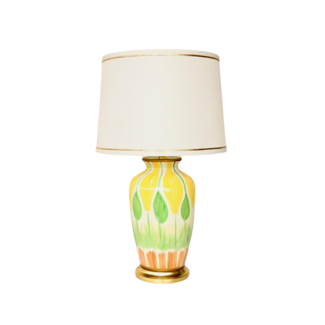 Hand Painted Yellow Green Orange Lamp with Gold Trim Shade
Illuminate your space with this stunning Hand Painted Yellow Green Orange Lamp, featuring a unique and intricate design that's sure to impress. Expertly hand-painted with vibrant shades of yellow, green, and orange, this lamp is a one-of-a-kind piece that adds a touch of artistic flair to any room. The beautiful gold trim shade adds a touch of elegance and sophistication, making it perfect for living rooms, bedrooms, or offices.www.uniqueboys.co.za