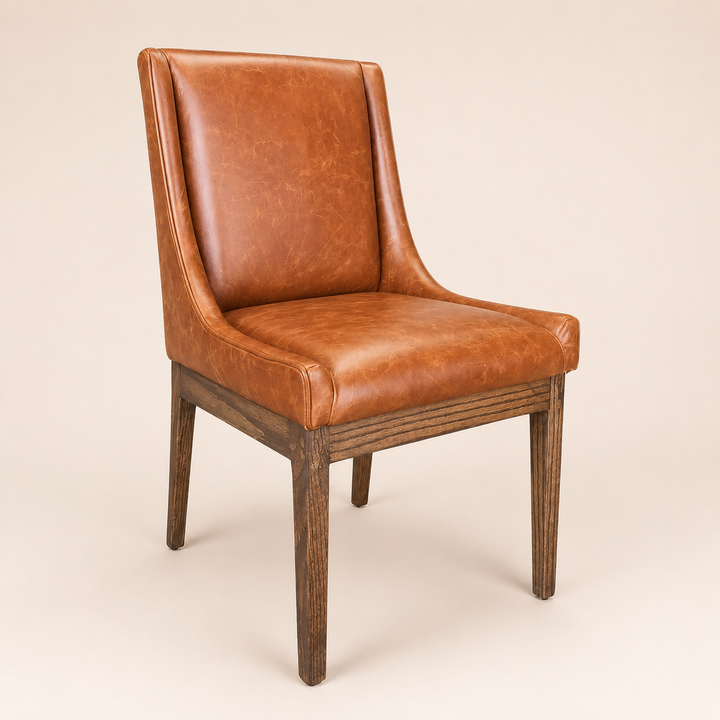 Nasira solid Oak dining chair in full-grain Harness leather