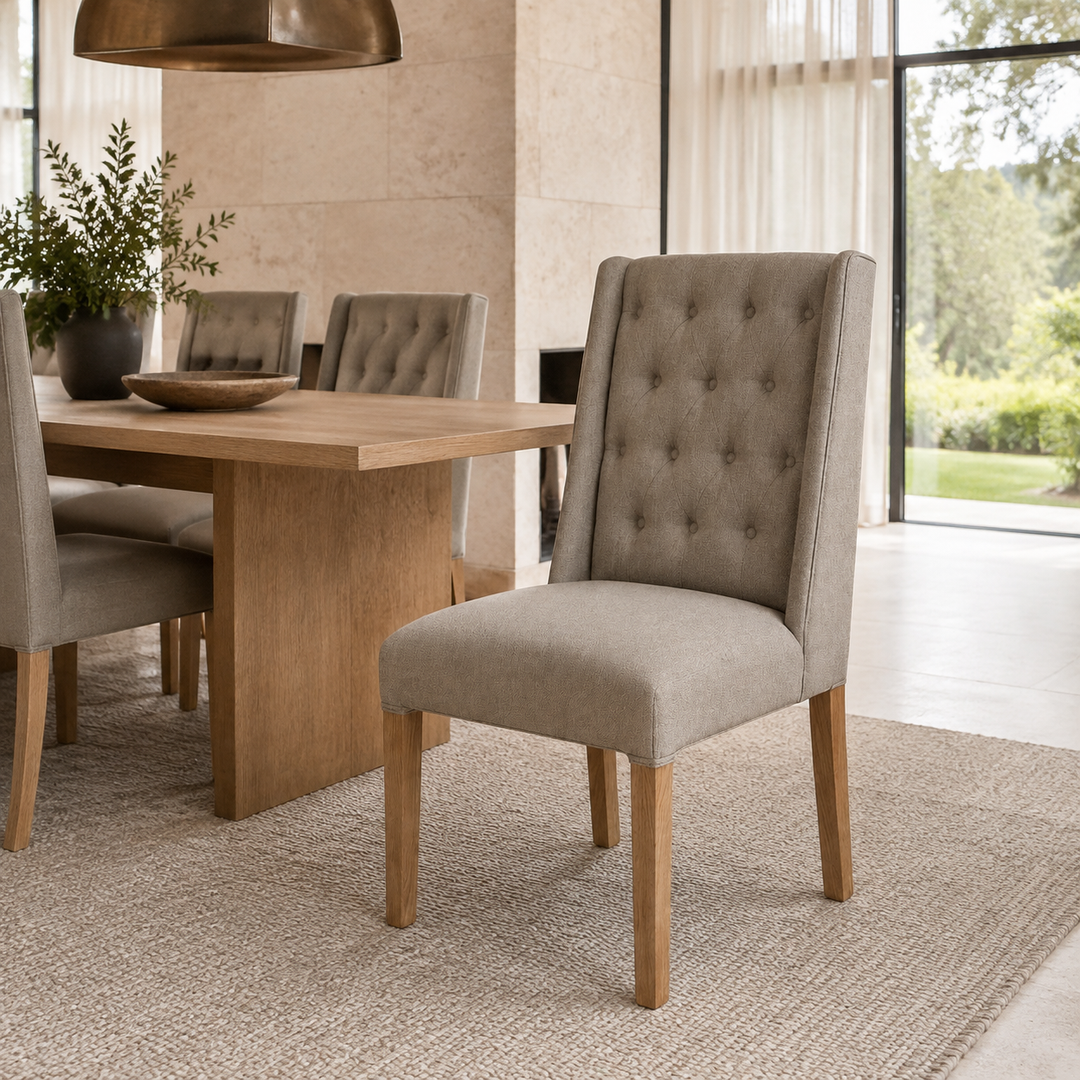 Windsor Deep Button Oak Upholstered Chair