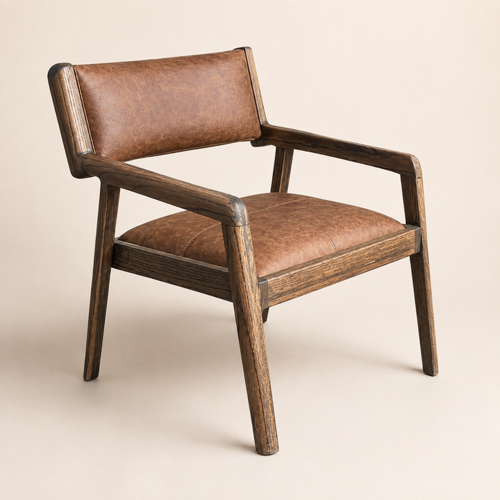 Red Oak Texan chair with leather and fabric