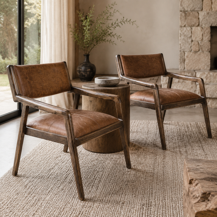 Red Oak Texan chair with leather and fabric