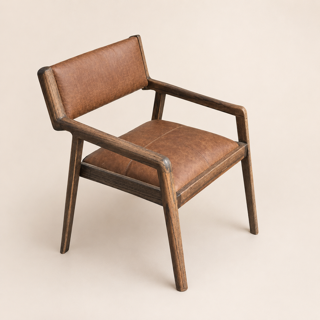 Red Oak Texan chair with leather and fabric