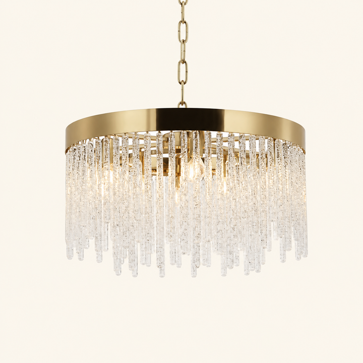 Add luxurious sparkle with the Kensington Chandelier 600mm, featuring cascading crystals and a refined gold finish.
