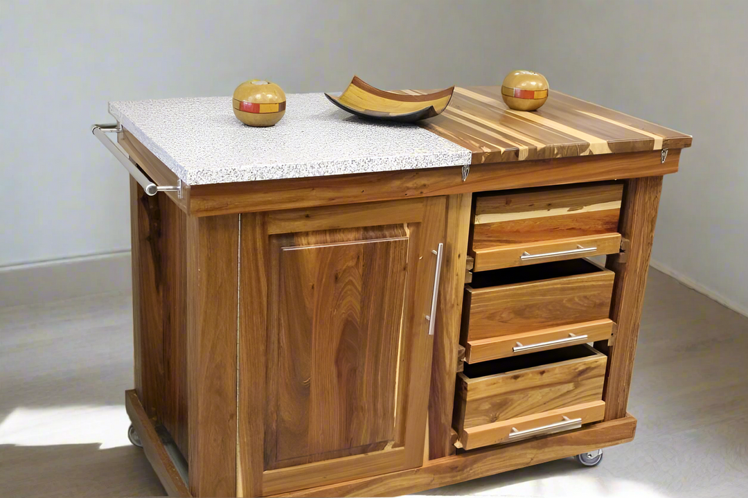 Customized Kiaat Butchers' Trolley
Elevate your butchery or kitchen with a handcrafted, customized Kiaat butchers' trolley. Made from high-quality Kiaat wood, this trolley is not only durable but also adds a touch of warmth and sophistication to any setting.
Specifications:
Size: 1200mm x 600mm, providing ample space for your utensils, ingredients, and equipment.
Material: Kiaat wood, known for its strength, stability, and attractive grain pattern. You can also choose from other wood types to match your des