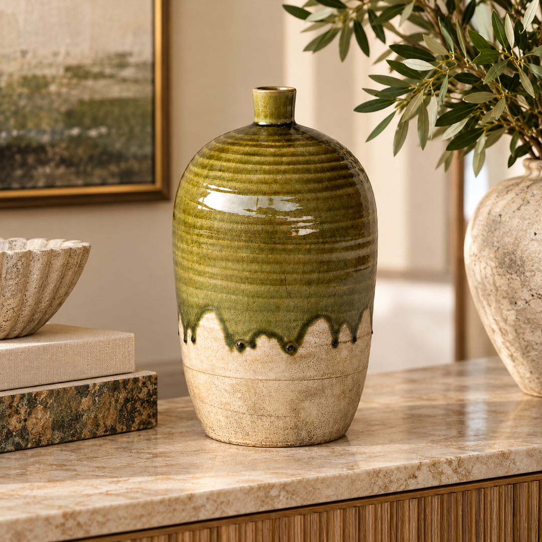 Large Green &amp; Natural Jar