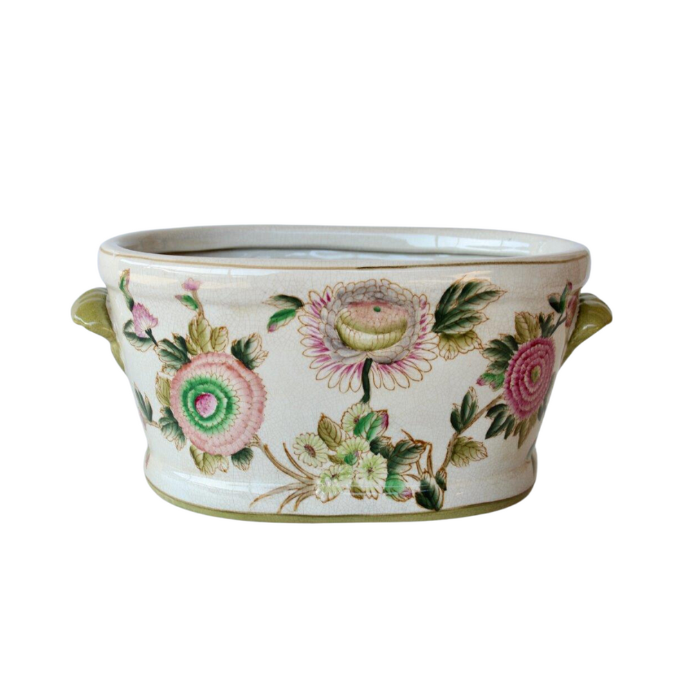 Large pink flower large footbath   This Large Pink Flower Footbath is perfect for creating a vibrant and stylish potting display. Durably crafted from ceramic and featuring a striking pink flower design, it measures 20x41x26cm and is an impressive addition to any space.  Unique Interiors, a place where you can find trendy decor that stays forever in style for any style.  Unique Boys  Delivery  5 to 7 working days.