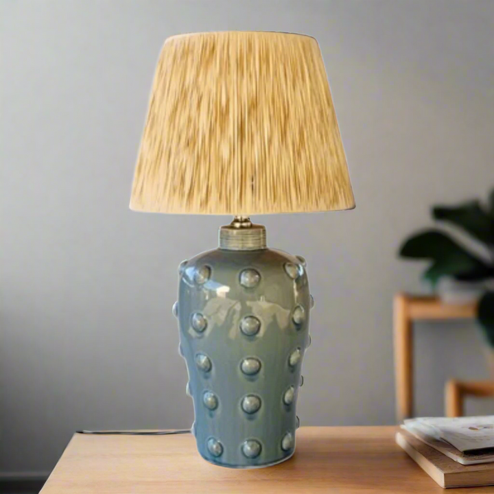 Light Blue Lamp Base Rafia Shade 71X38cm