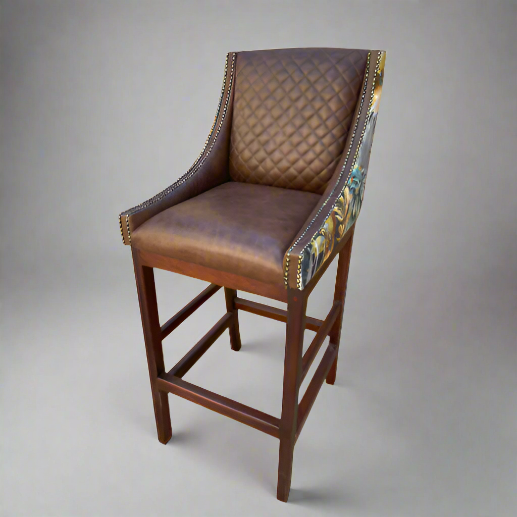 Lincon Modern Upholstered Stool Leather and Fabric