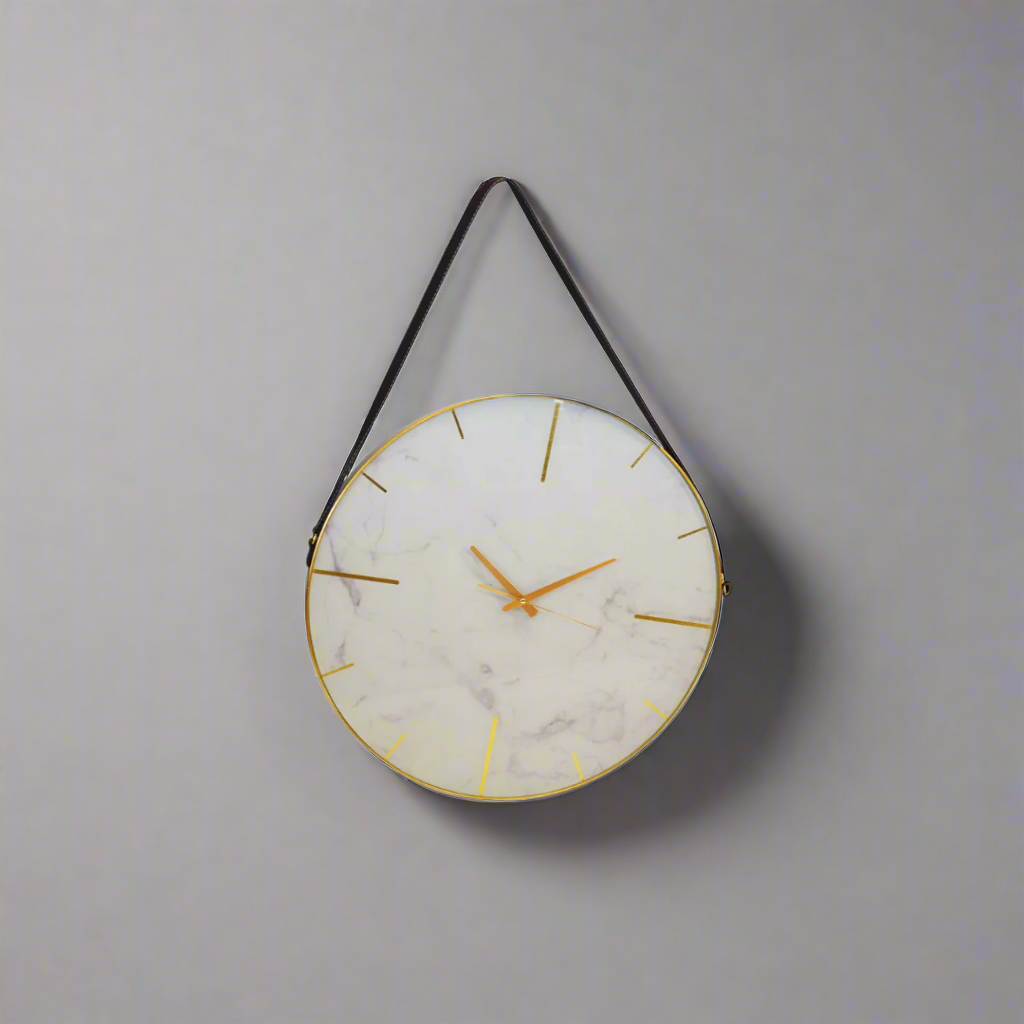 Luxury Glass Clock with White Marble and Brown Leather Rope
Elevate your home decor with the stunning 60cm Glass Clock, expertly crafted with white marble and brown leather rope to add a touch of luxury and sophistication to any room.
Design Features:
Size: 60cm diameter
Crafted with high-quality glass, white marble, and brown leather rope
Classic design with a modern twist
Perfect for adding a touch of elegance to living rooms, bedrooms, and offices
Material:
Glass face
White marble accents
