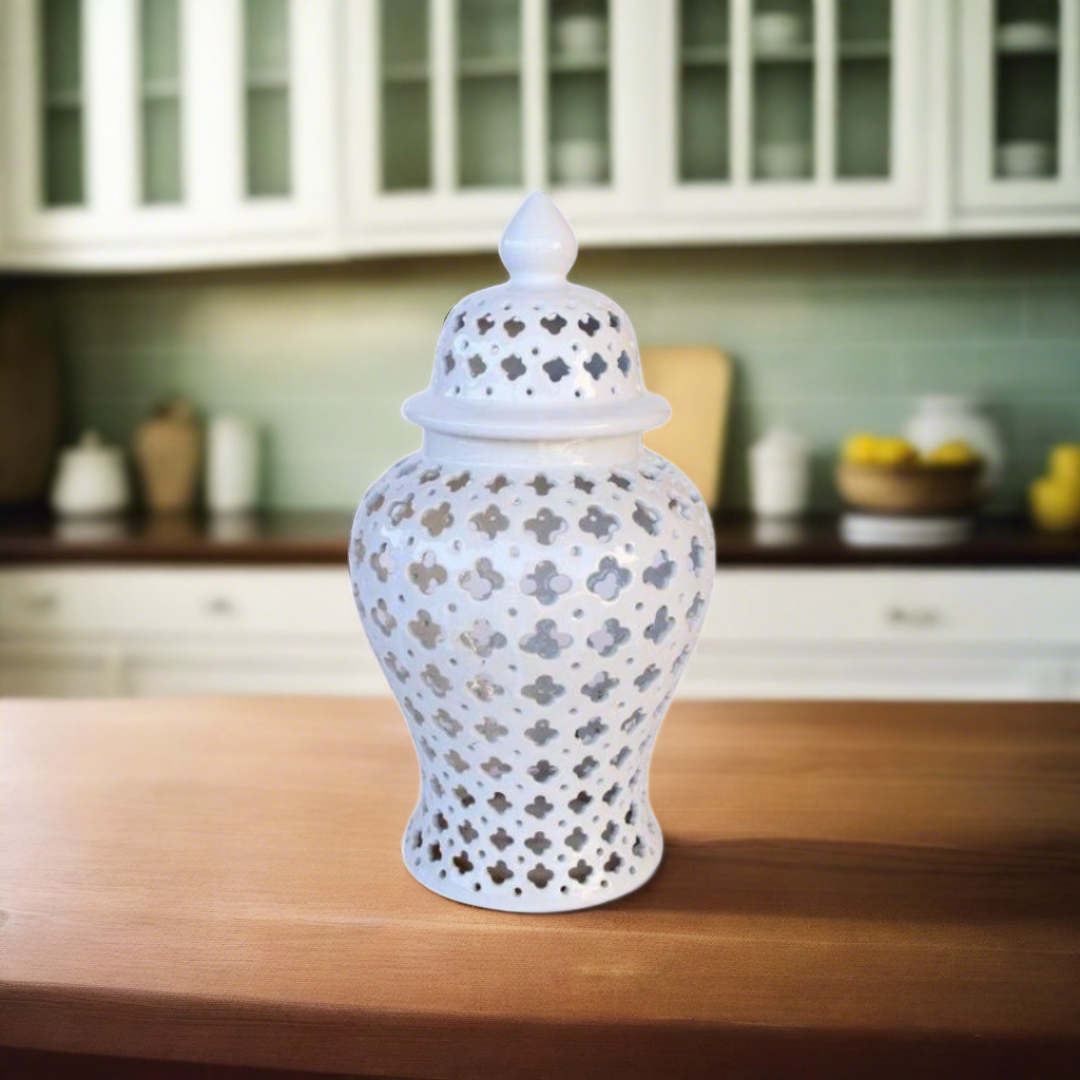 Medium White Cut-Out Ginger Jar