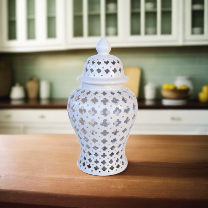 Medium White Cut-Out Ginger Jar