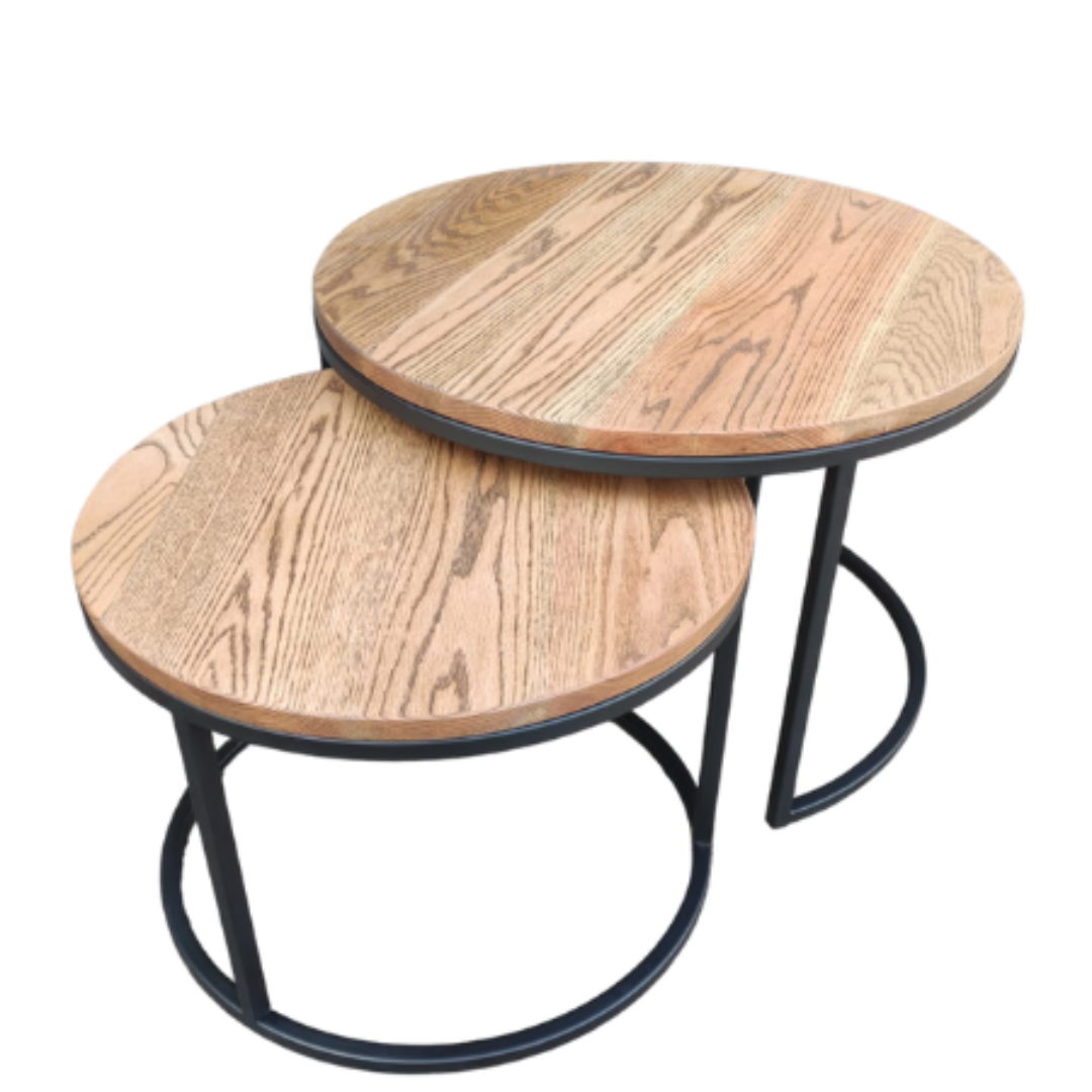 Nesting Round Coffee Table Red Oak Set
Elevate your living room with our stunning nesting round coffee table set, crafted from solid Red Oak and a sleek metal frame. This versatile duo can be tailored to your unique space and style. Unique Boys.