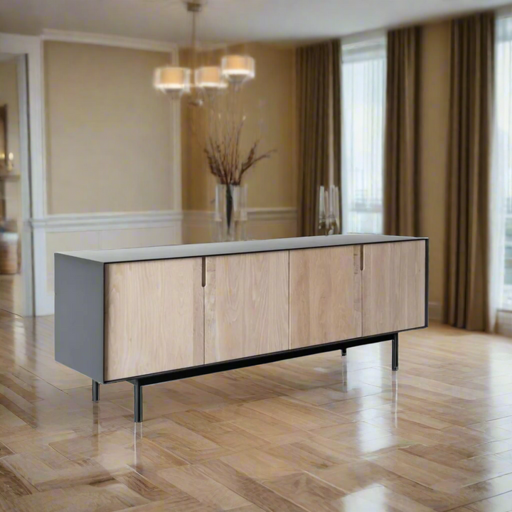 New Castle Oak server&nbsp;
Elevate your dining space with our stunning New Castle Oak server expertly crafted by Unique Boys.


Key Features:
Premium Wood: MDF Black board with solid Oak doors and metal legs construction ensures durability and timeless elegance
Finishing Touch: Rubio Monocoat Sealant
Generous Size: 2000mm L x 500mm D x 900mm H, perfect for entertaining and storage with 4 doors.