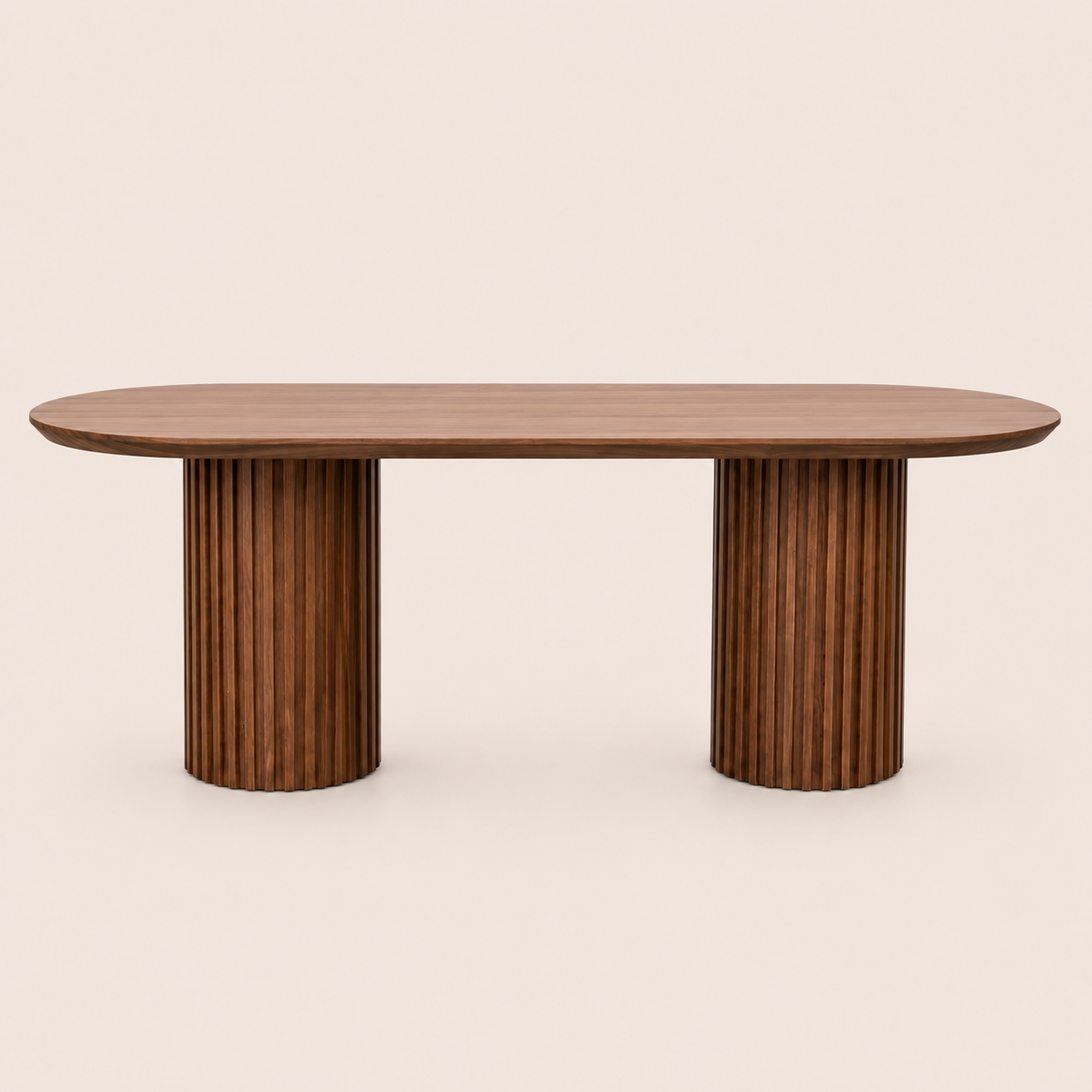 Oval Kiaat dining table finished in dark Rubio Monocoat