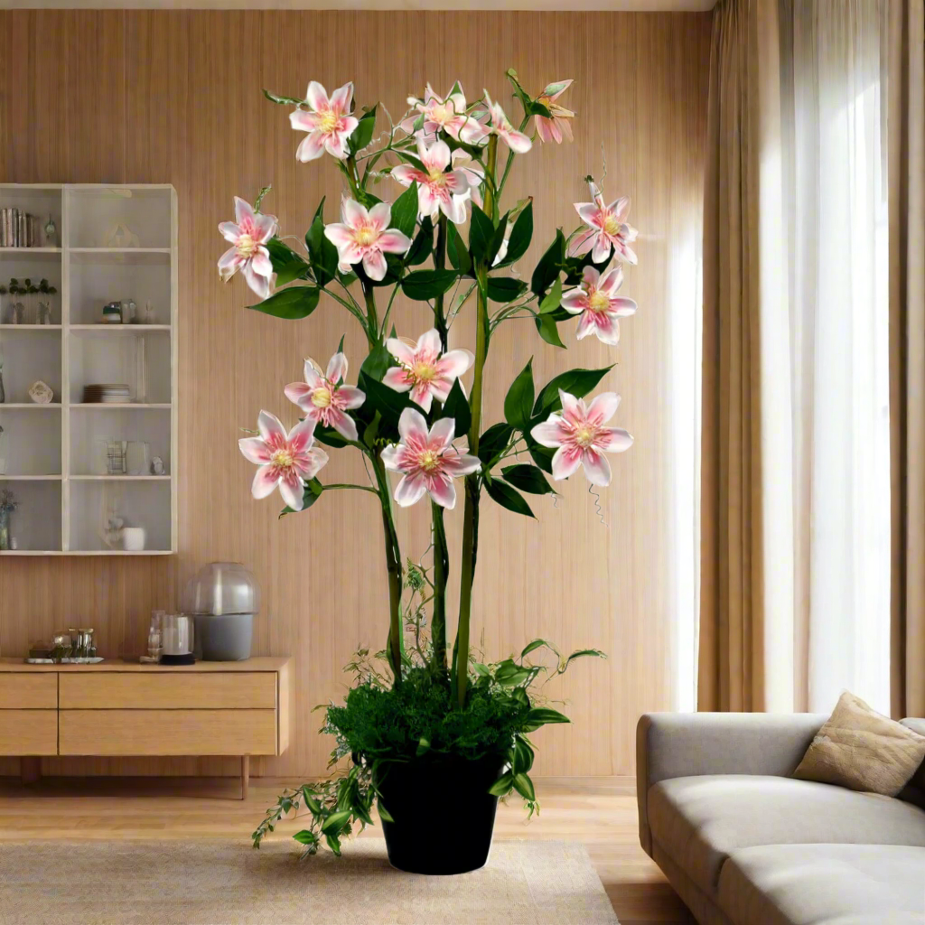 Product Details: Pink Clematis Perfection
Description: A stunning artificial Pink Clematis plant with 15 flowers and 66 leaves, adding an elegant touch to any decor.
Material: Artificial
Size: 76cm height x 48cm width
Features:
15 beautiful flowers
66 lush green leaves
Bamboo bower with twining ferns and stripey green leaves
Uses:
Adding a touch of elegance to any space
Perfect for indoor decor, offices, or homes
Great for those who want low-maintenance plants
Store: Unique Boys, offering trendy decor that 