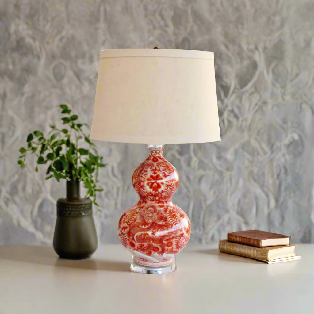 Unique Boys Interiors
Red Chinese Bulb Shaped Lamp with Gold Shade
Add a touch of elegance and sophistication to your home with this stunning Red Chinese Bulb Shaped Lamp, paired with a luxurious gold shade. Standing at 77cm tall, this handcrafted lamp is the perfect statement piece for any lounge, bedroom, dining room, or reception area. Unique Boys.