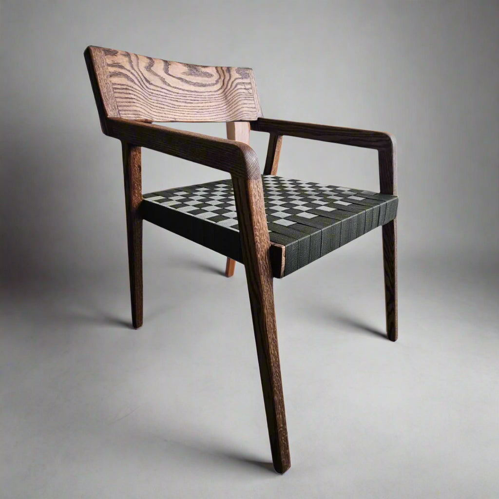 Introducing the Red Oak Ronaldo chair With Fabric Straps - a luxurious and stylish addition to any home or office. Crafted from the finest solid Red Oak Ronaldo chair with Fabric Straps, this chair exudes elegance and sophistication. With a wide range of leather and fabric options available, you can customize the chair to suit your individual taste and preferences.