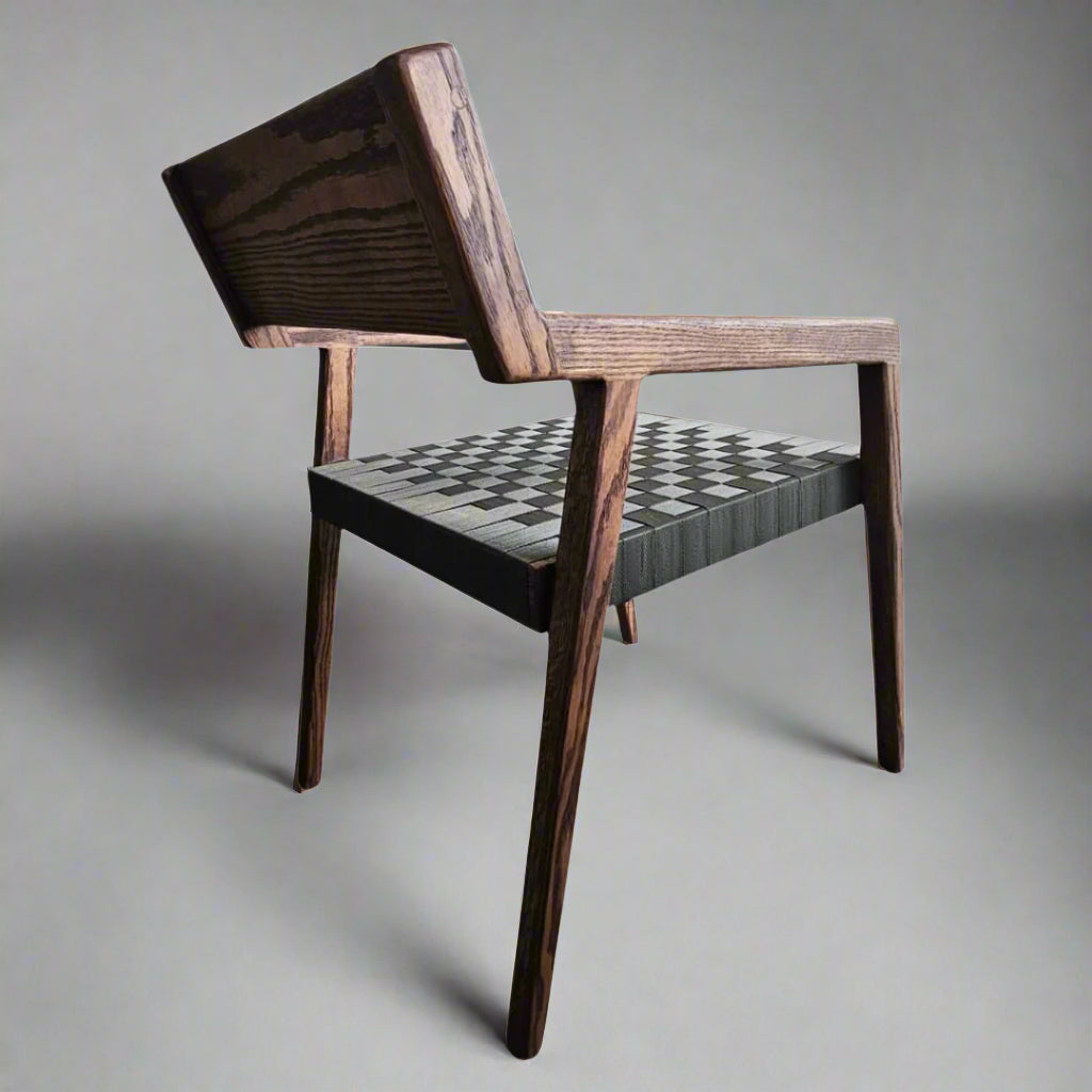 Introducing the Red Oak Ronaldo chair With Fabric Straps - a luxurious and stylish addition to any home or office. Crafted from the finest solid Red Oak Ronaldo chair with Fabric Straps, this chair exudes elegance and sophistication. With a wide range of leather and fabric options available, you can customize the chair to suit your individual taste and preferences.