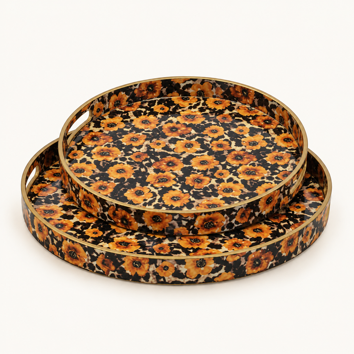 Resin Tray Round Poppy Animal Print Amber Set of 2