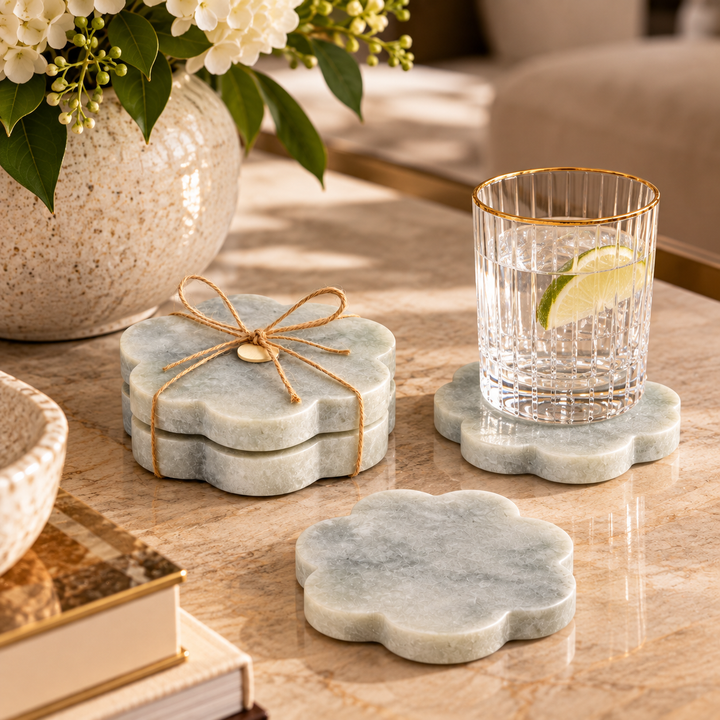 Set of 2 Grey Petal Marble Coasters