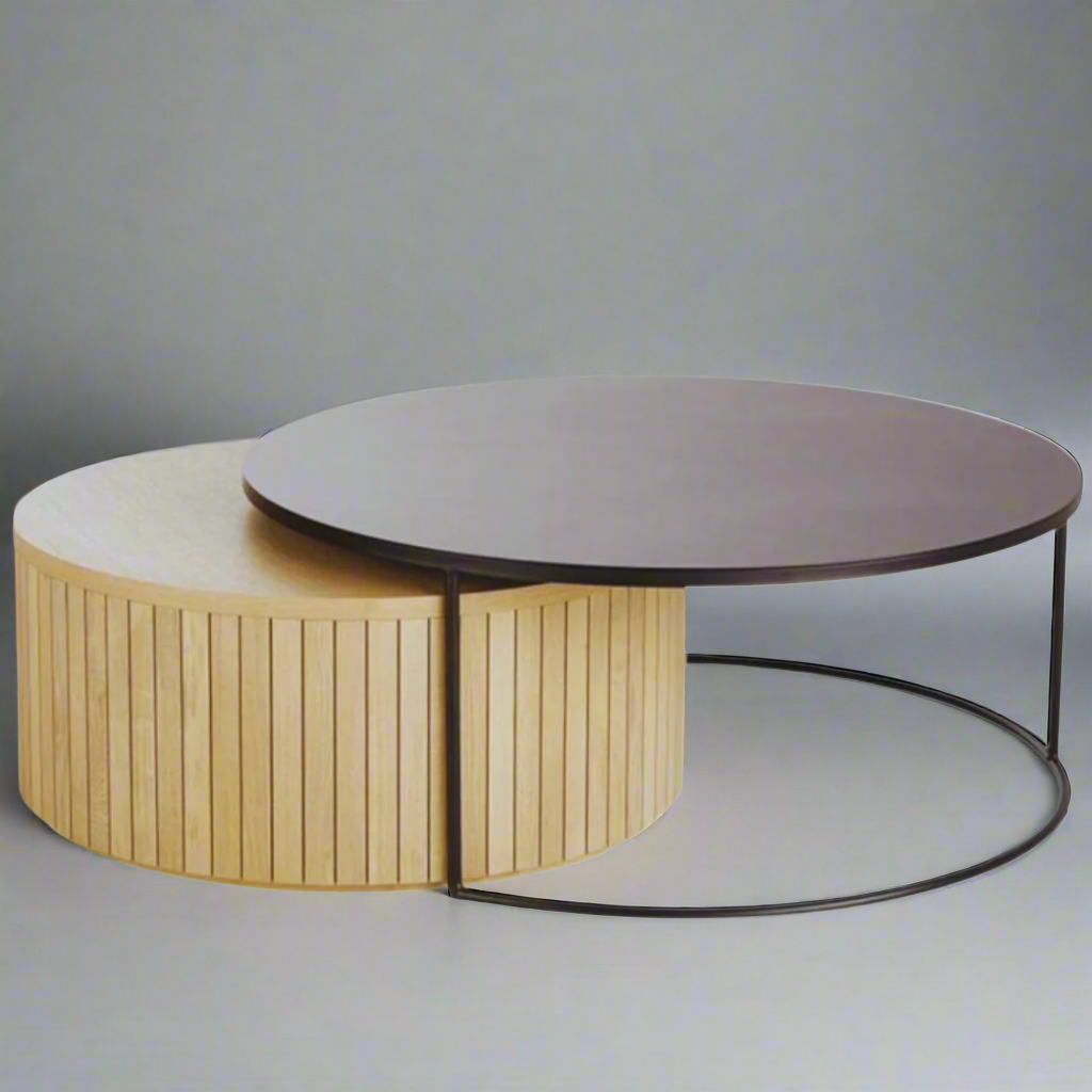 Sagebrook Oak Coffee Table Set: Elevate Your Living Space
Discover the perfect blend of style and functionality with our exquisite nesting round Sagebrook Oak Coffee Table Set. Crafted from solid Oak and sleek metal, this duo combines durability, warmth, and modern sophistication.Unique Boys.