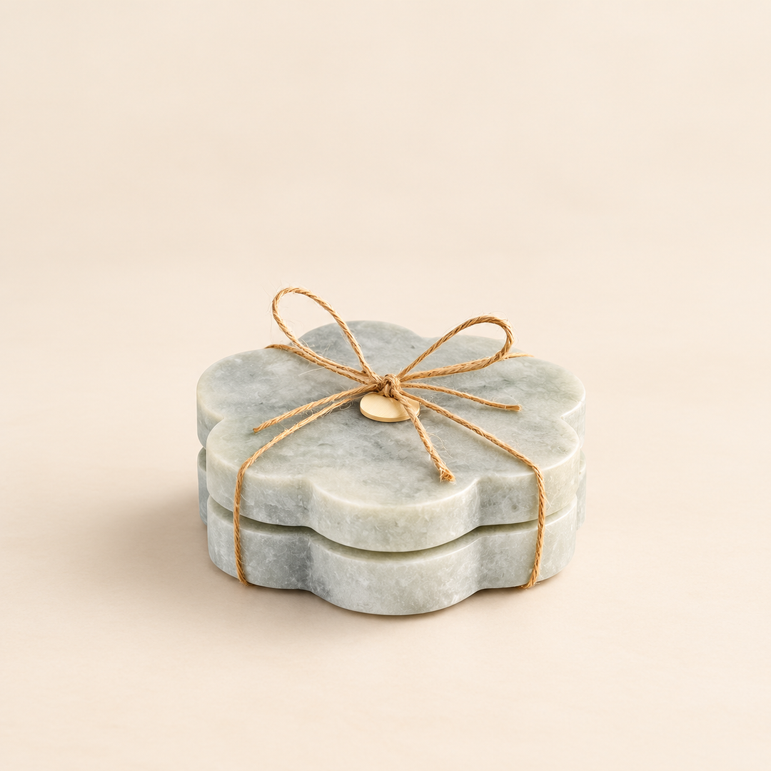 Set of 2 Grey Petal Marble Coasters