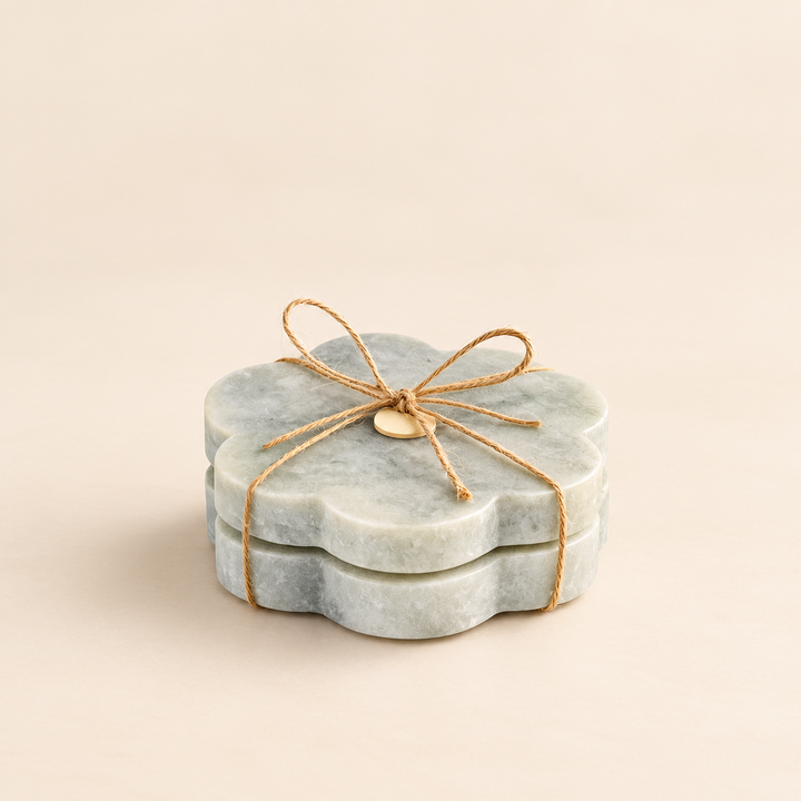 Set of 2 Grey Petal Marble Coasters