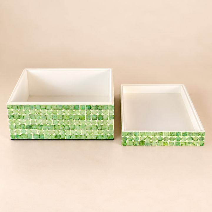 Set of 2 Lime Green Capiz Boxes.