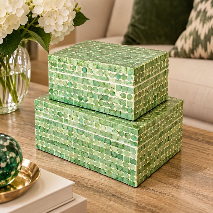 Set of 2 Lime Green Capiz Boxes.