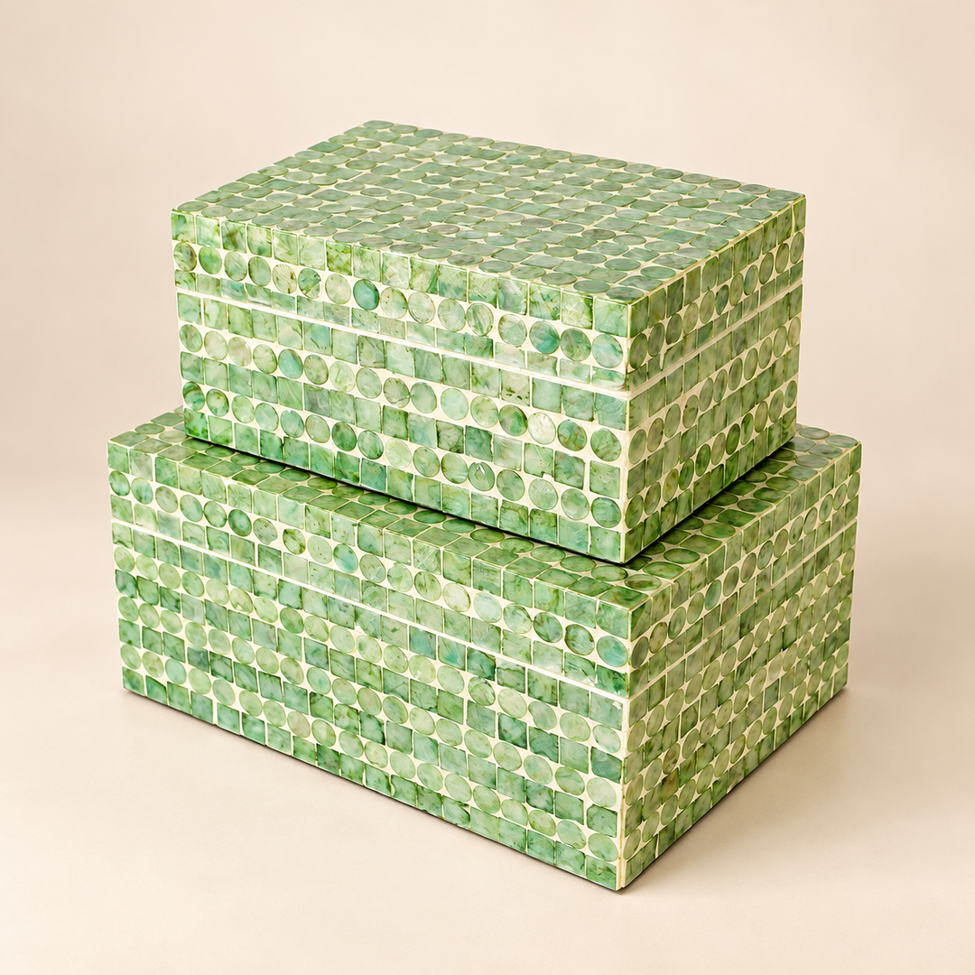 Set of 2 Lime Green Capiz Boxes.