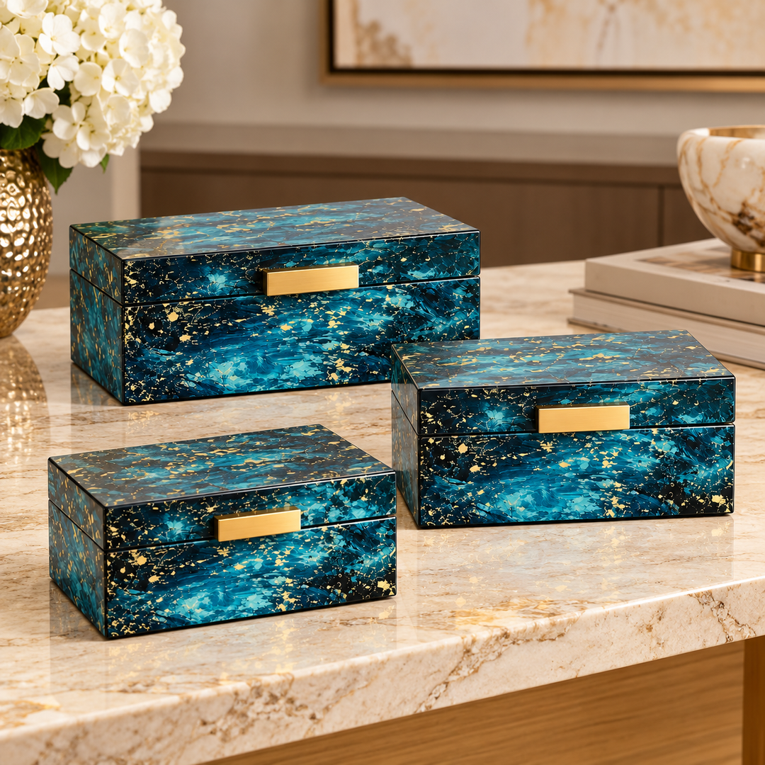 Set of 3 Turquoise Blue Decorative Boxes