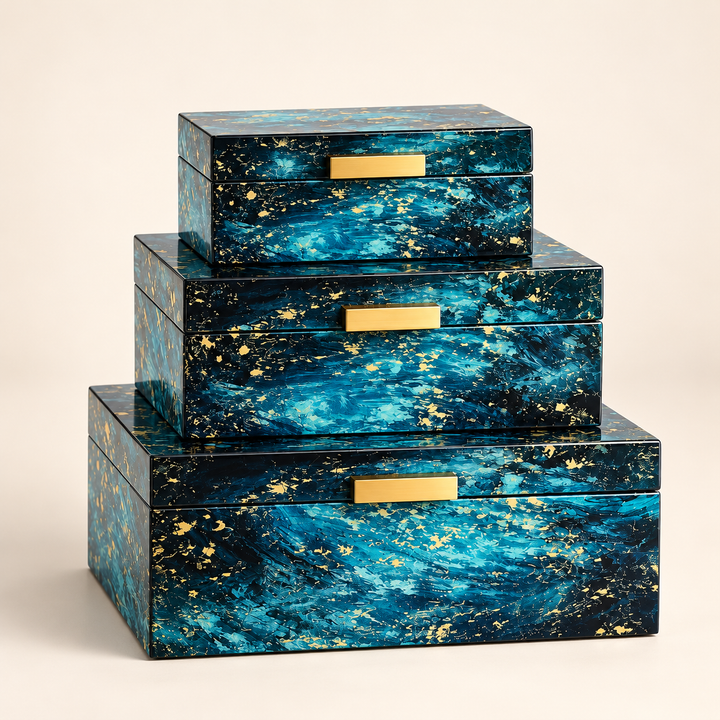 Set of 3 Turquoise Blue Decorative Boxes